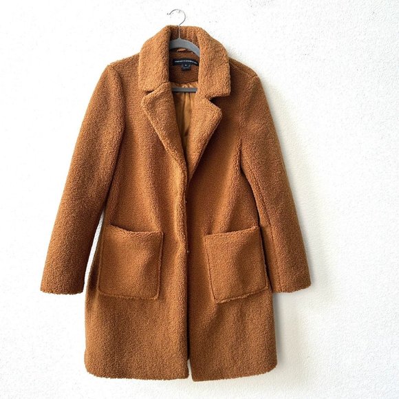 FRENCH CONNECTION Notch Collar Faux Fur Teddy Coat Size M - Picture 2 of 11